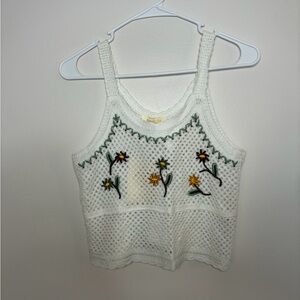 Rebellion White Crochet Crop Top with Floral Embroidery